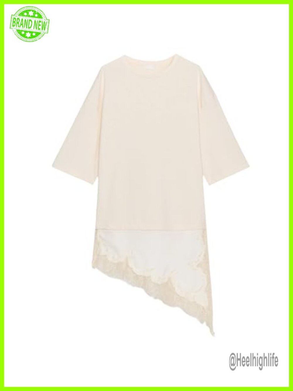 Lace T-Shirt Oversized Crewneck Short Sleeve Asymmetrical Hem Womens Tee